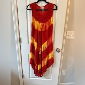 Cute Options Orange Tie Dye Boho Beach Festival sleeveless Dress Size: One Size